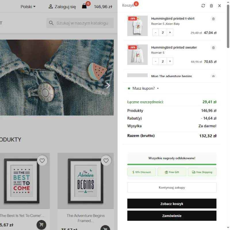Block Sliding Cart side panel on a PrestaShop 9 store with the Hummingbird theme