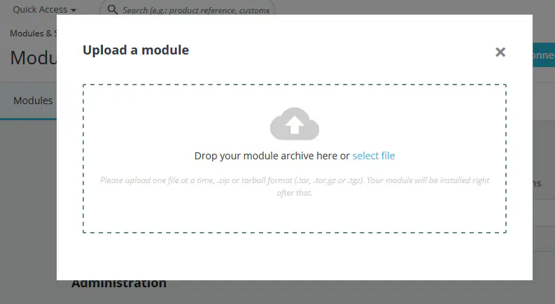 Téléchargement du fichier ZIP du module « Panier coulissant » de PrestaShop